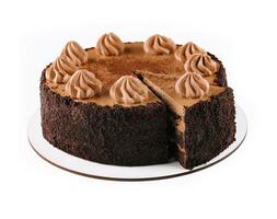 Chocolate Cake with Chocolate Fudge Drizzled Icing and Chocolate Curls isolated photo