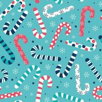 Christmas seamless pattern with candy canes and snowflakes vector