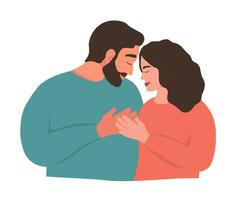 contento familia juntos. un hombre y un mujer abrazo, mirando a cada otro con sensibilidad. hermosa Pareja en amor. vector plano gráficos.