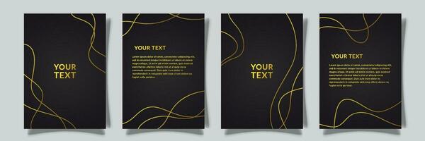 abstract golden striped style cover set collection with black background vector
