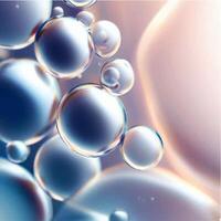 Vector Cosmetic essence, liquid bubble, molecule antioxidant of liquid bubble on water 3d background. photo