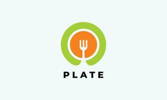 plato y tenedor logo con plano estilo diseño comida vector