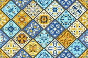 Set of patterned azulejo floor tiles background. Seamless colorful pattern vector