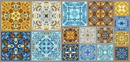 Set of patterned azulejo floor tiles. Collection of ceramic tiles vector