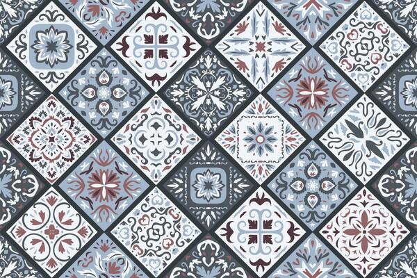Set of patterned azulejo floor tiles background. Seamless colorful pattern