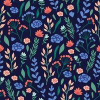 Vector seamless pattern with hand drawn wild plants, herbs and flowers,