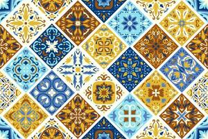 Set of patterned azulejo floor tiles background. Seamless colorful pattern vector