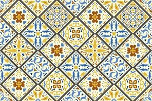 Set of patterned azulejo floor tiles background. Seamless colorful pattern vector