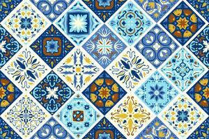 Set of patterned azulejo floor tiles background. Seamless colorful pattern vector