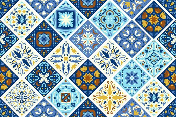 Set of patterned azulejo floor tiles background. Seamless colorful pattern
