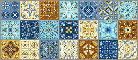 Set of patterned azulejo floor tiles. Collection of ceramic tiles vector