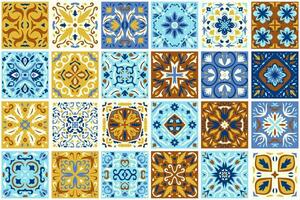 Set of patterned azulejo floor tiles background. Seamless colorful pattern vector