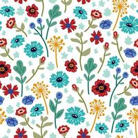 Vector seamless pattern with hand drawn wild plants, herbs and flowers,