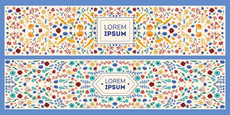 Vector banner templates set with doodles floral invitation cards