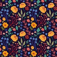 Vector seamless pattern with hand drawn wild plants, herbs and flowers,