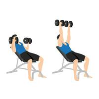 Man doing reverse grip Incline Dumbbell bench press exercise. vector