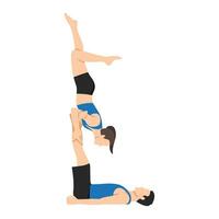 Young couple doing acro yoga. Acro yoga concept. Pair yoga. Yoga flexibility class workout. vector