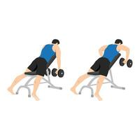 Man character doing Dumbbell incline bench row exercise. vector