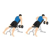 Man character doing Dumbbell incline bench row exercise. vector