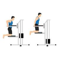 Man doing dips on parallel bars in the gym exercise. vector