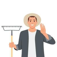 Young man smiling and looking friendly, showing number four. farmer concept vector