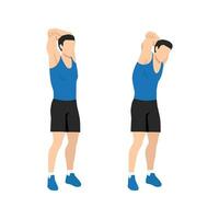 Man doing Standing reach up back rotation stretch exercise. vector