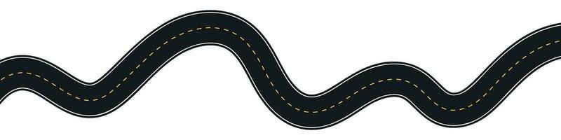 Winding highway road from top view. Flat vector illustration isolated on white background.