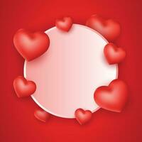 Happy Valentine's Day Background with Realistic Hearts frame, red color Vector graphic