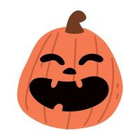 linda Víspera de Todos los Santos calabaza colocar. sonriente dibujos animados linterna caras. helloween fiesta caracteres en el forma de calabaza plano ilustraciones aislado en blanco antecedentes. vector