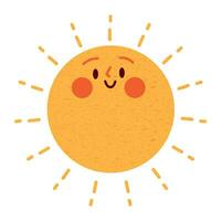 Sun character in cute style, face with a sticker. Sunshine with a smile for kids, doodled in a happy and fun way. Flat vector illustrations isolated in background.