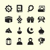 islamic religion icon pack collection with solid style design vector