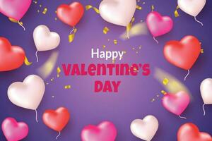 happy valentine's day background vector design with 3d love ornament, romantic poster template
