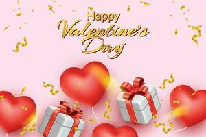 San Valentín día antecedentes modelo diseño con realista corazones globo y regalo caja ornamento vector