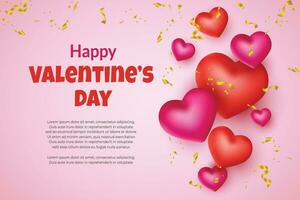 valentines day poster template design with 3d love ornament vector