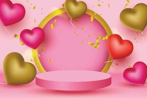 podium for showcase product with ornament hearts valentine's day background vector design