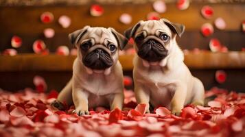 un hermoso y lote de cachorros con corazón y con regalos foto