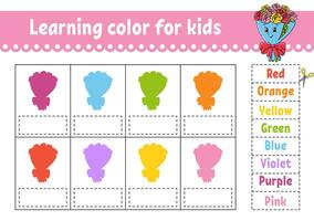 Learning color for kids. Education developing worksheet. Activity page with color pictures. Riddle for children. Funny character. cartoon style. Vector illustration.