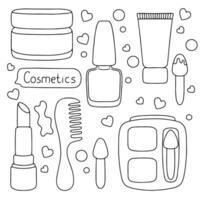 Cosmetics theme. Outline contour. Design element. Vector illustration isolated on white background. Template for books, stickers, posters, cards, clothes.