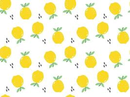 Cute yellow organic lemon Seamless Pattern Repeat Tileable Background Texture Wallpaper Fabric Wrapping Paper isolated on white background vector