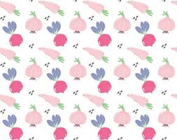 Cute pink vegetable Seamless Pattern Repeat Tileable Background Texture Wallpaper Fabric Wrapping Paper isolated on white background vector