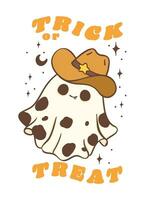 Halloween Cowboy Ghost Cute Kawaii Cartoon Doodle Vector illustration.