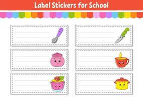 School labels for books and notebooks. Bright stickers. Rectangular label. Vector illustration.