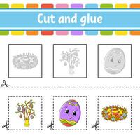 Cut and glue. Game for kids. Education developing worksheet. Color activity page. cartoon character. Vector illustration.