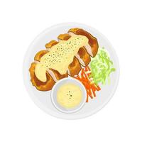 Logo Illustration of Chicken Nanban with Tartar Sauce and Fresh Vegetables vector