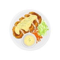 Logo Illustration of Chicken Nanban with Tartar Sauce and Fresh Vegetables vector