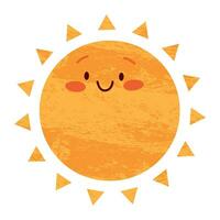 Sun character in cute style, face with a sticker. Sunshine with a smile for kids, doodled in a happy and fun way. Flat vector illustrations isolated in background.