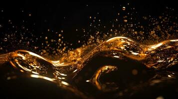 Black background and golden waves and bubbles photo