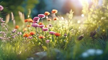 Beautifull nature background with flowers and grass photo