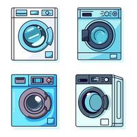 Washing Machine Flat Illustrations Collection. Perfect for different cards, textile, web sites, apps vector