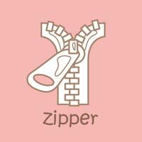 Alphabet Z For Zipper Vocabulary School Lesson Cartoon Digital Stamp Outline vector